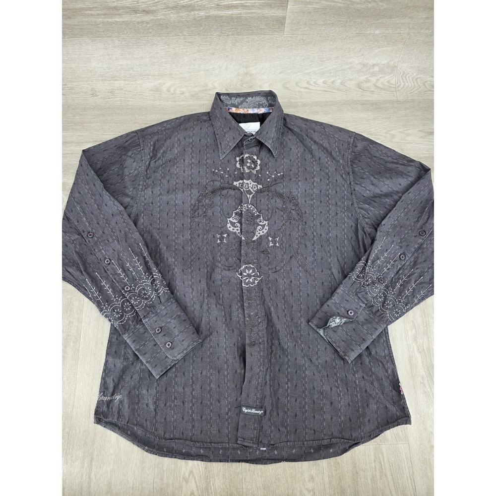 English Laundry Christopher Wicks Shirt Men's XL Gray Elephant Embroidered